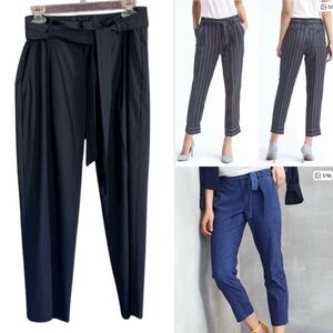 NWT Banana Republic The Avery Navy Pinstriped Tie Waist Ankle Pant Size 2